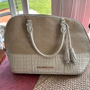 Cream and Tan Satchel with Textured Dome Shape